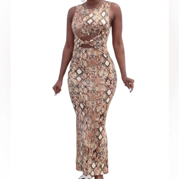 chicme | Dresses | Chicme Dress Snake Print Sleeveless Cutout Maxi Womens  Sz M Nwot | Poshmark